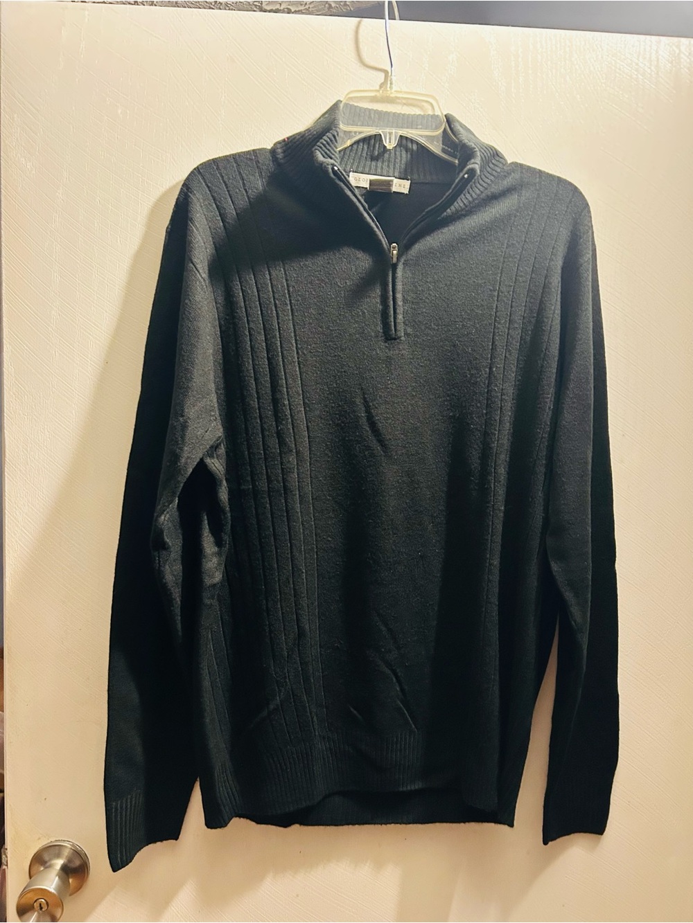 Geoffrey Beene Men's Black Zip-Front Ribbed Sweater